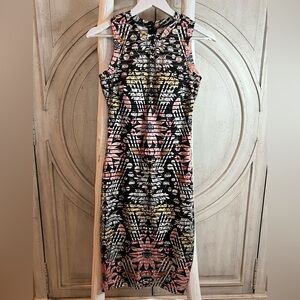 GUESS Flower Patterned Sleeveless Dress - Black, Pink, Gold